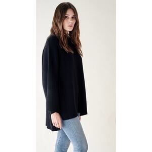 Balwin Women's Black Wool Sz L Oversized Hi-Low Mock Neck Pullover Sweater Warm